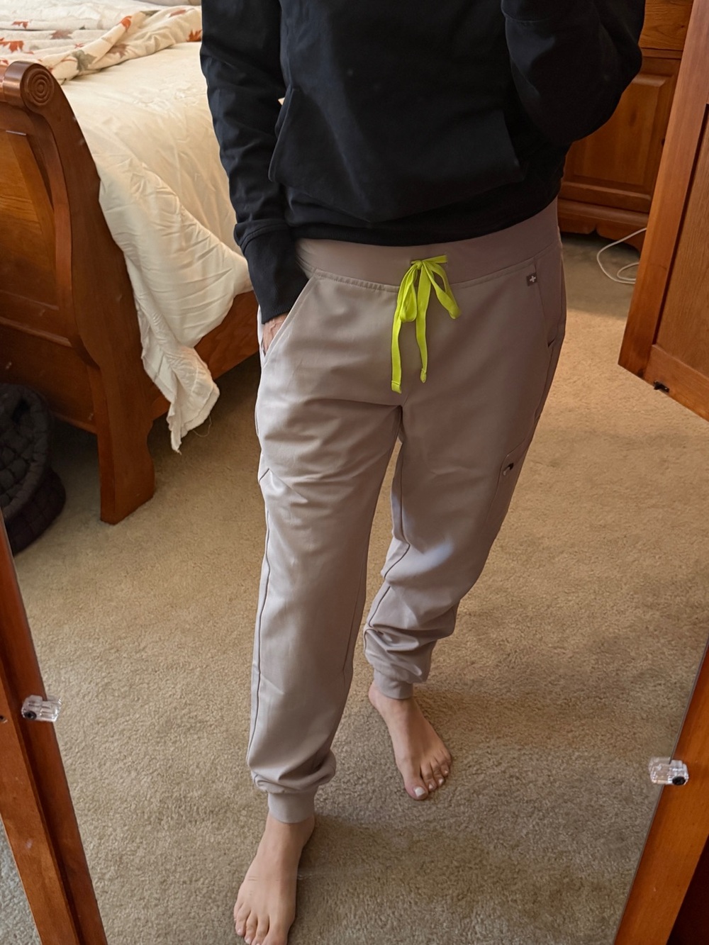 Figs Women’s Taupe Joggers with Lime Drawstring